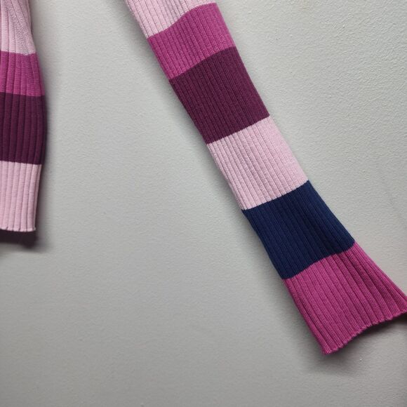 Lesley Evers Sweater Women Size 1X Pink Stripes Collared Long Sleeve Ribbed - Picture 3 of 6